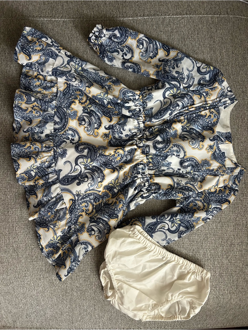 Janie and Jack Paisley A-Line Dress in White, Navy, and Gold